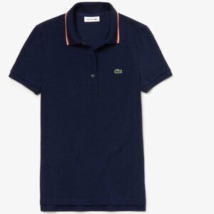 (Rare!) Lacoste Fancy Stripe Collar Polo Shirt - Navy, Size 32 (US XS)